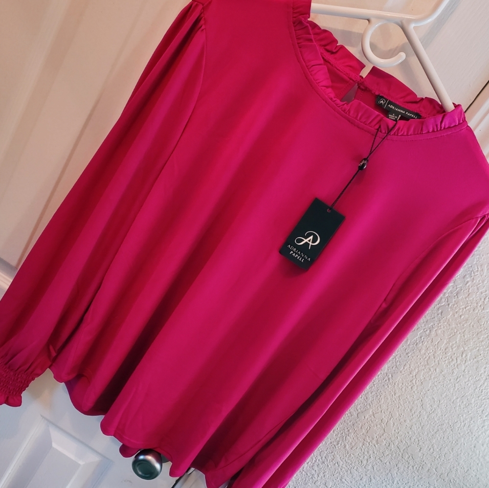 NWT Anthropologie Adrianna Papell Ruffle Hot Pink Blouse